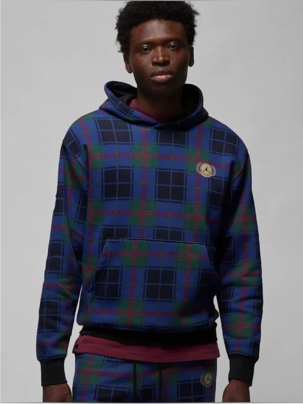 Jordan Blue & Green Plaid Hooded Pullover
